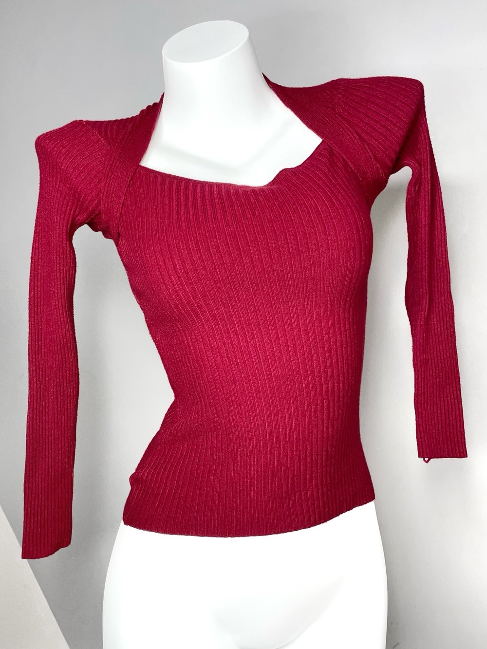 Burgundy Slim Fit Ribbed Long Sleeve Top